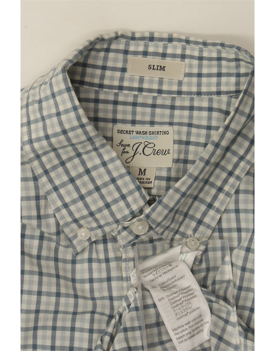 J. CREW Camisa masculina slim de algodão xadrez azul médio