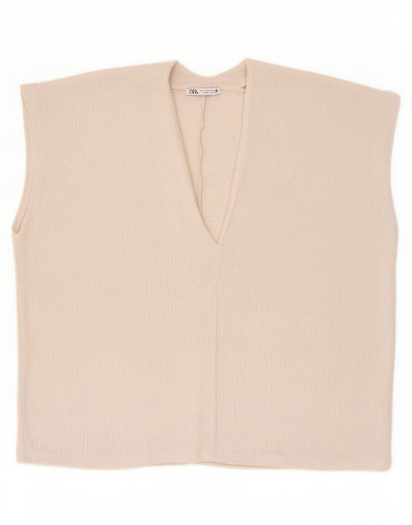 Zara blusa feminina oversized top UK 14 viscose bege médio