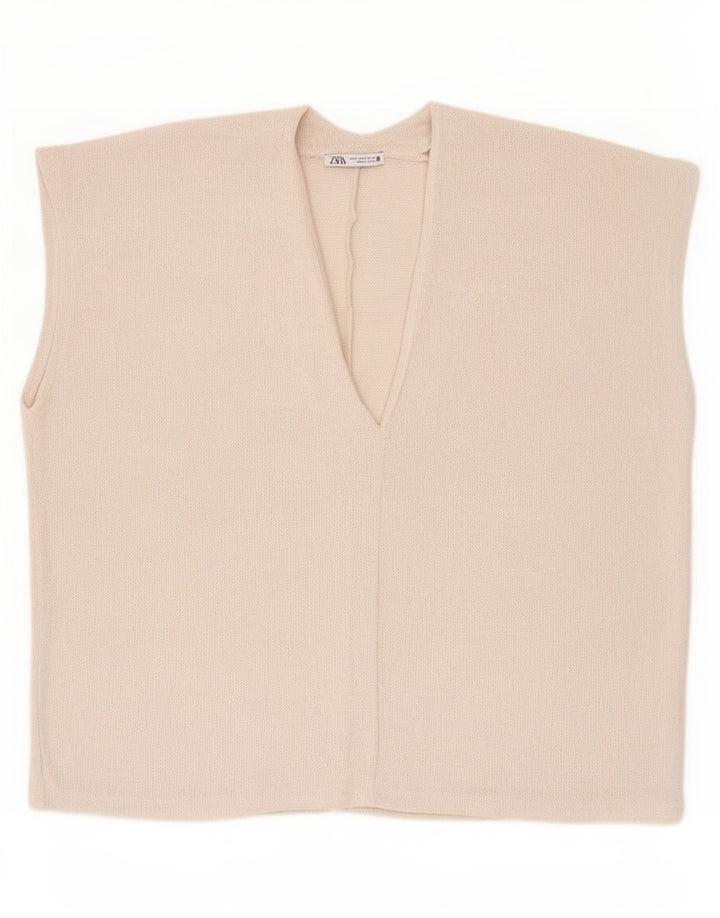 Zara blusa feminina oversized top UK 14 viscose bege médio