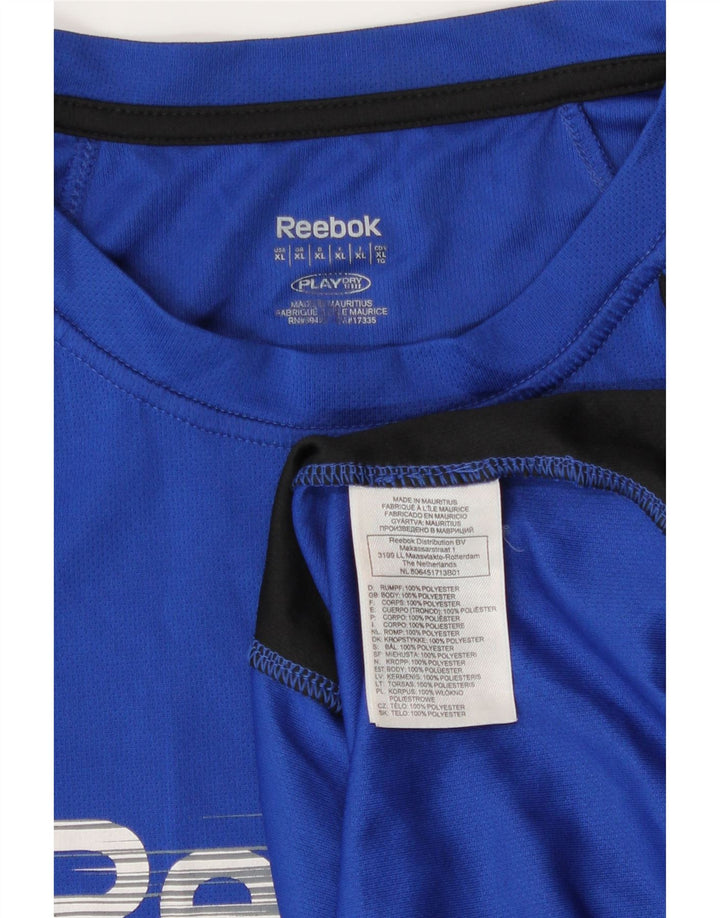 Camiseta gráfica masculina Reebok Top XL azul colorblock poliéster