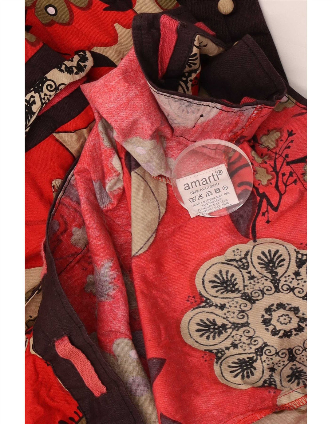 Vestido básico feminino vintage de manga comprida Reino Unido 12 algodão floral vermelho médio
