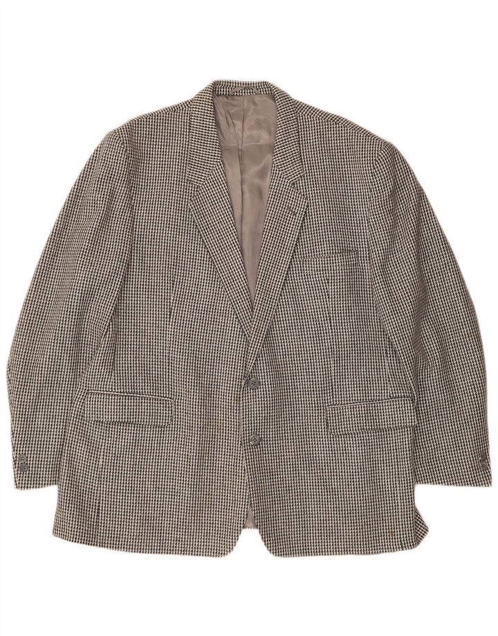 Jaqueta blazer masculina vintage com 2 botões Reino Unido 40 grande lã houndstooth cinza