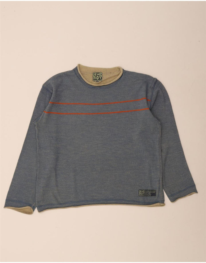 Casa Menino Suéter masculino com gola canoa grande listrado azul