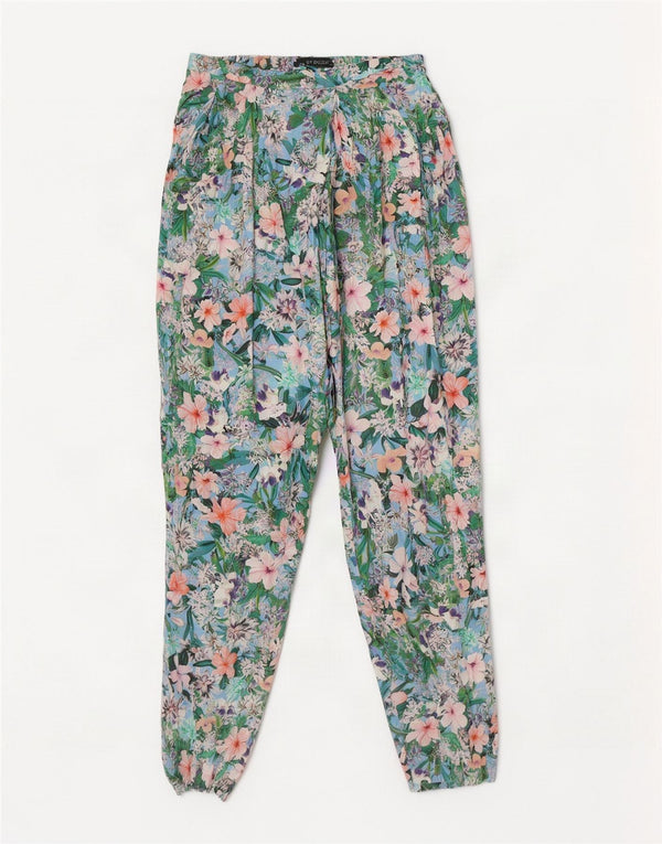 Zara Calça feminina casual cônica média W28 L28 floral multicolorida