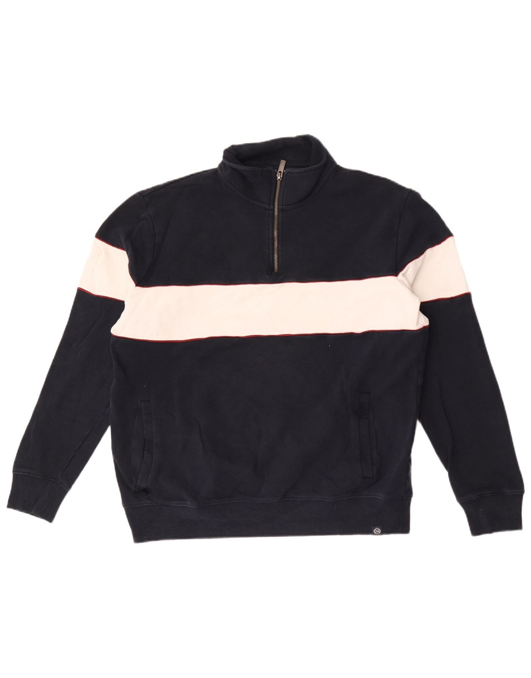 Suéter masculino Marks & Spencer com zíper e gola grande bloco colorido azul marinho