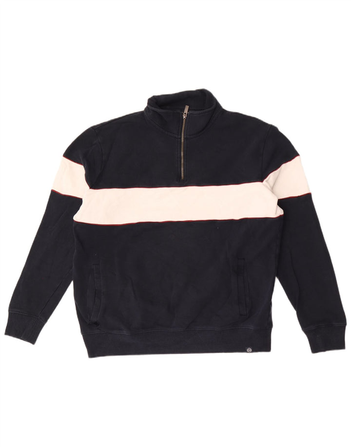 Suéter masculino Marks & Spencer com zíper e gola grande bloco colorido azul marinho