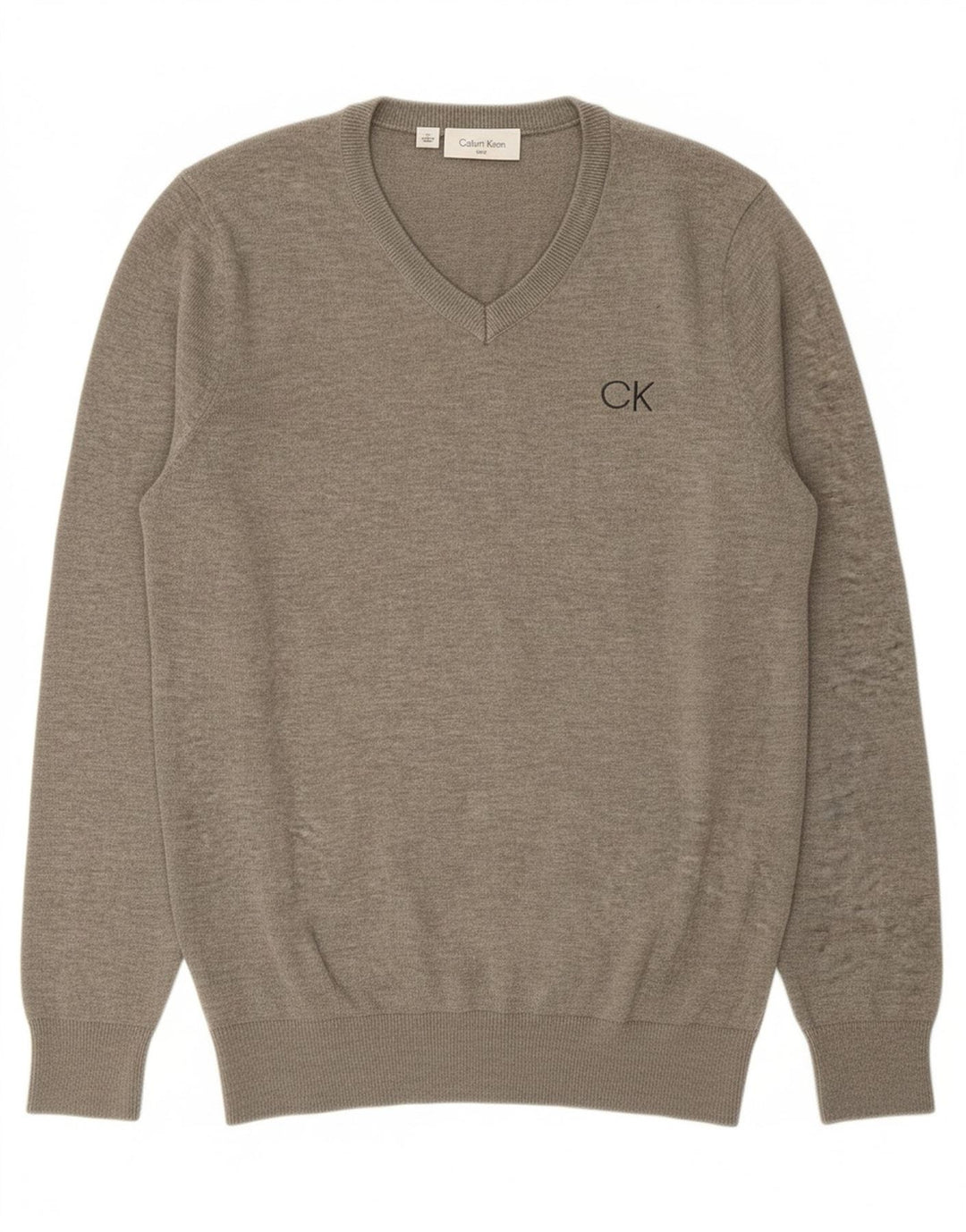 CALVIN KLEIN Suéter masculino Grant Fit com decote em V grande algodão cinza