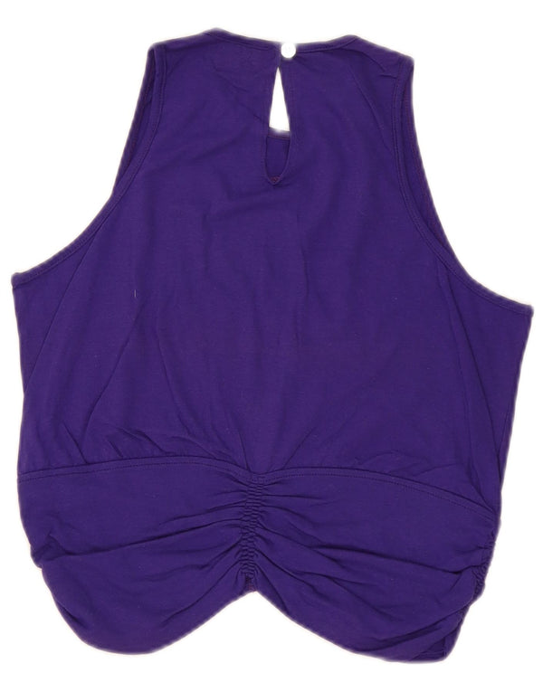 Blusa feminina vintage com colete UK 12 algodão roxo médio