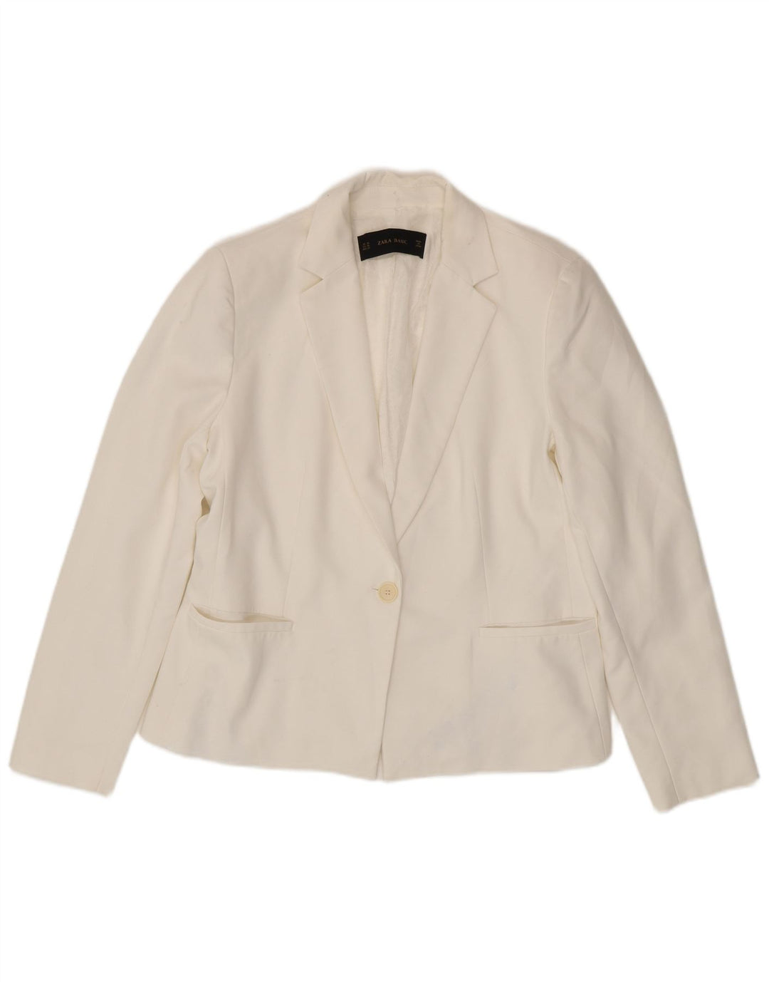 Jaqueta blazer feminina ZARA com 1 botão Reino Unido 18 XL branco poliéster