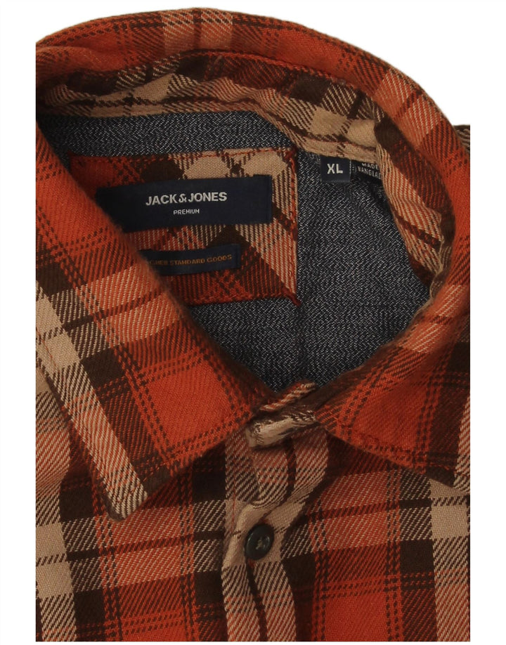 Camisa masculina de flanela Jack & Jones XL laranja xadrez algodão
