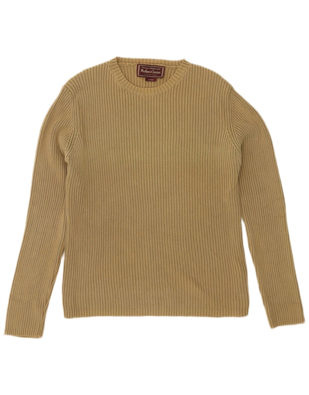 MARLBORO CLASSICS Suéter masculino com gola redonda, grande algodão cáqui