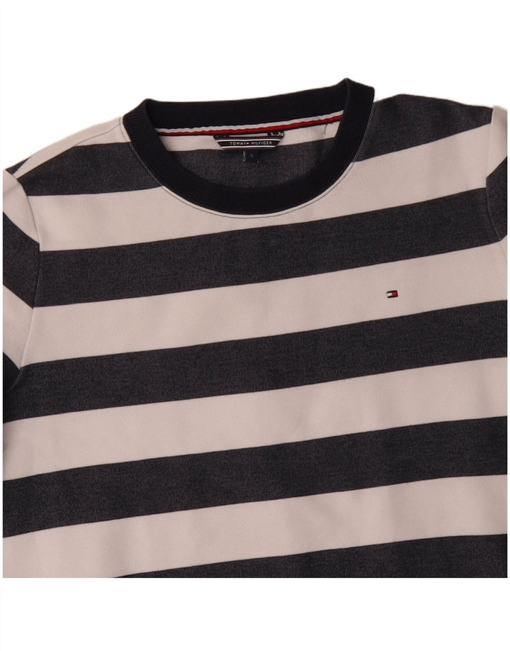 Tommy Hilfiger moletom feminino jumper UK 10 pequeno listrado azul marinho