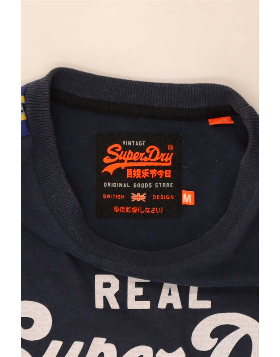 Camiseta gráfica masculina Superdry manga comprida médio azul marinho