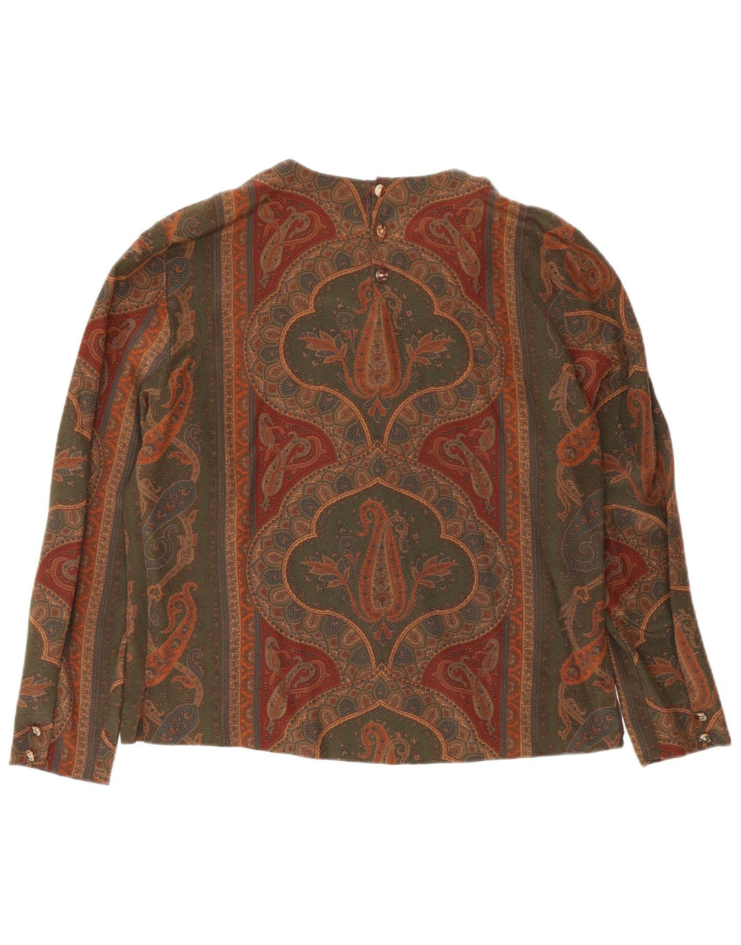 Blusa feminina vintage top IT 46 grande seda paisley cinza