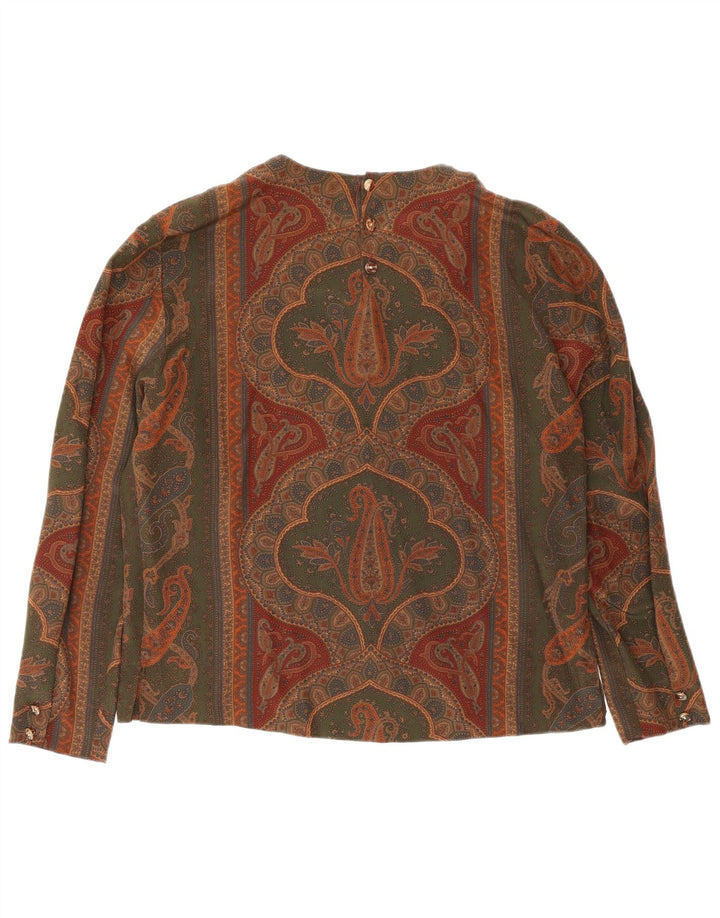 Blusa feminina vintage top IT 46 grande seda paisley cinza