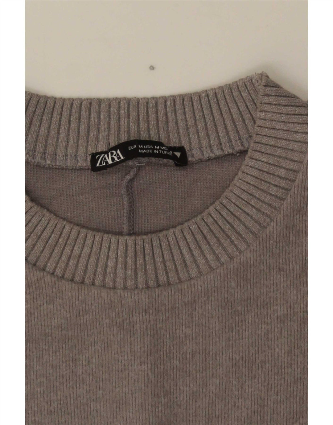 Suéter feminino Zara com gola redonda e gola redonda, Reino Unido 14, cinza médio
