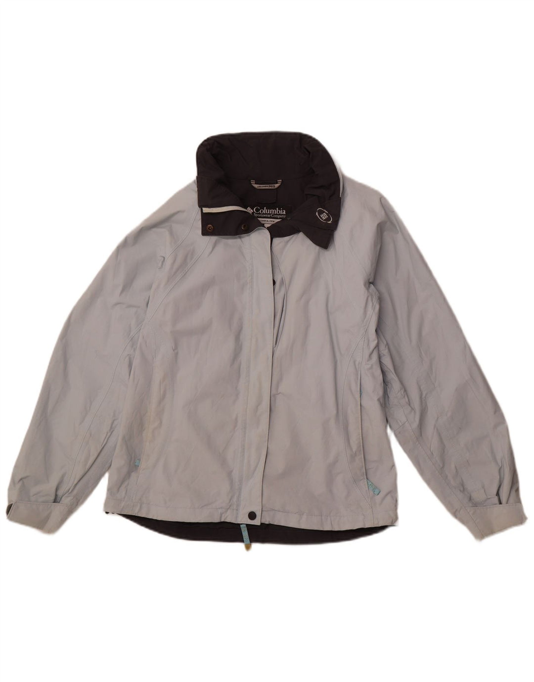 Jaqueta corta-vento feminina COLUMBIA com capuz Reino Unido 14 médio azul nylon esportivo