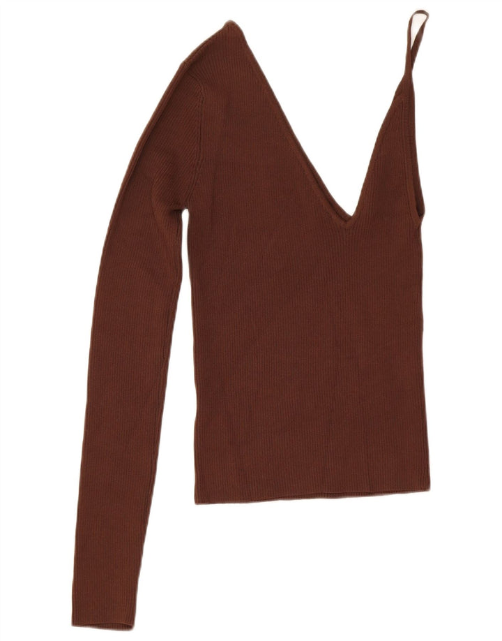 Zara Top feminino de um ombro Reino Unido 12 viscose marrom médio