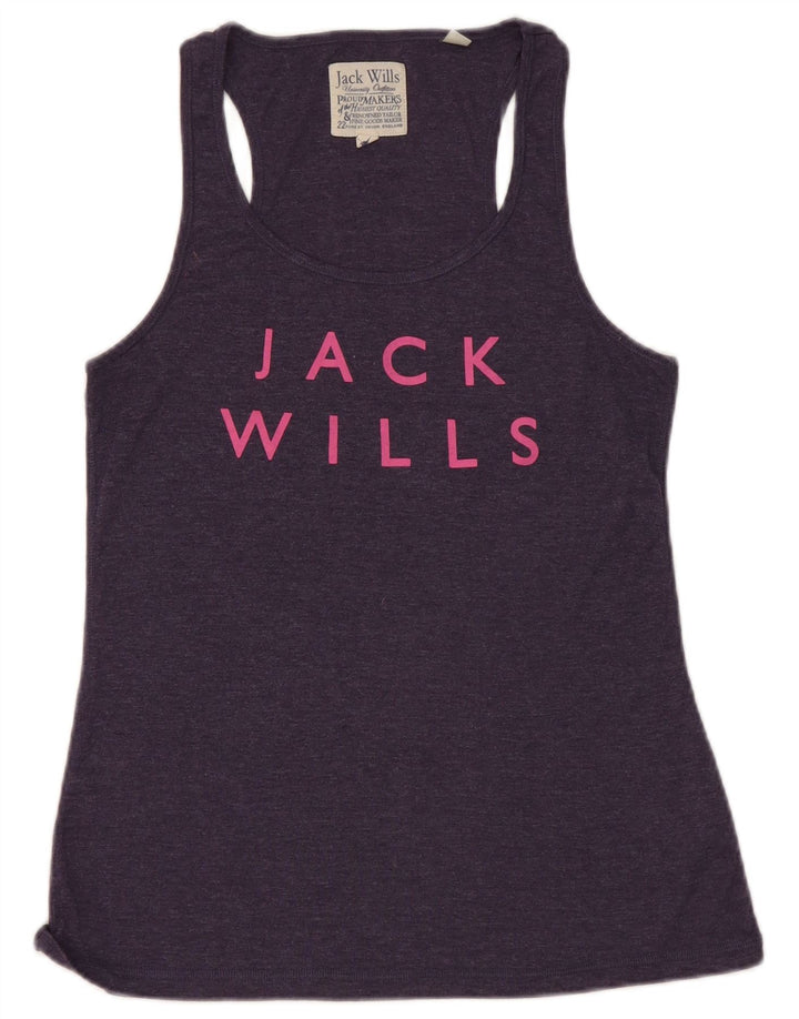 Top de colete gráfico feminino Jack Wills Reino Unido 14 algodão azul marinho médio