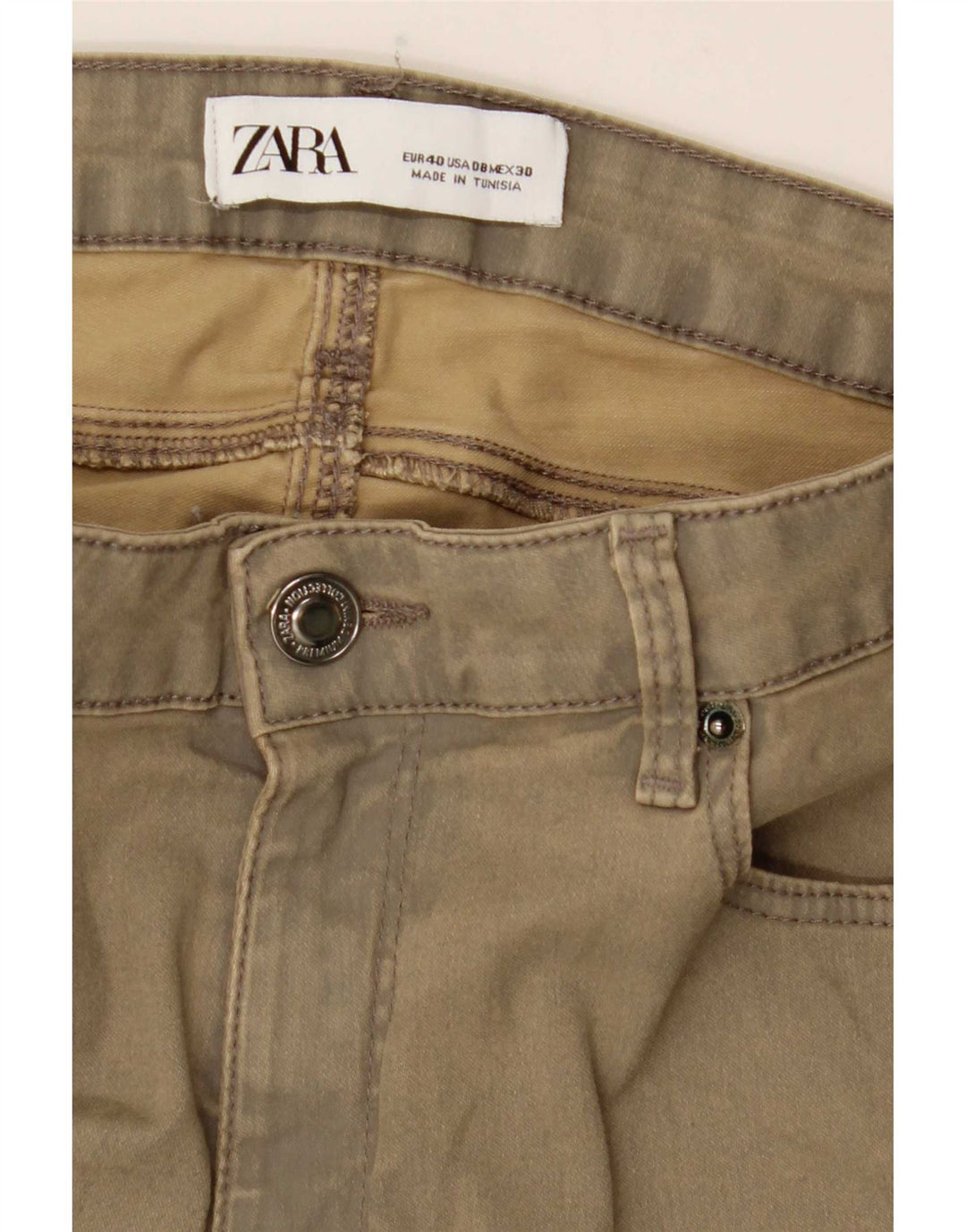 Calça feminina casual slim Zara EU 40 médio W30 L27 cáqui