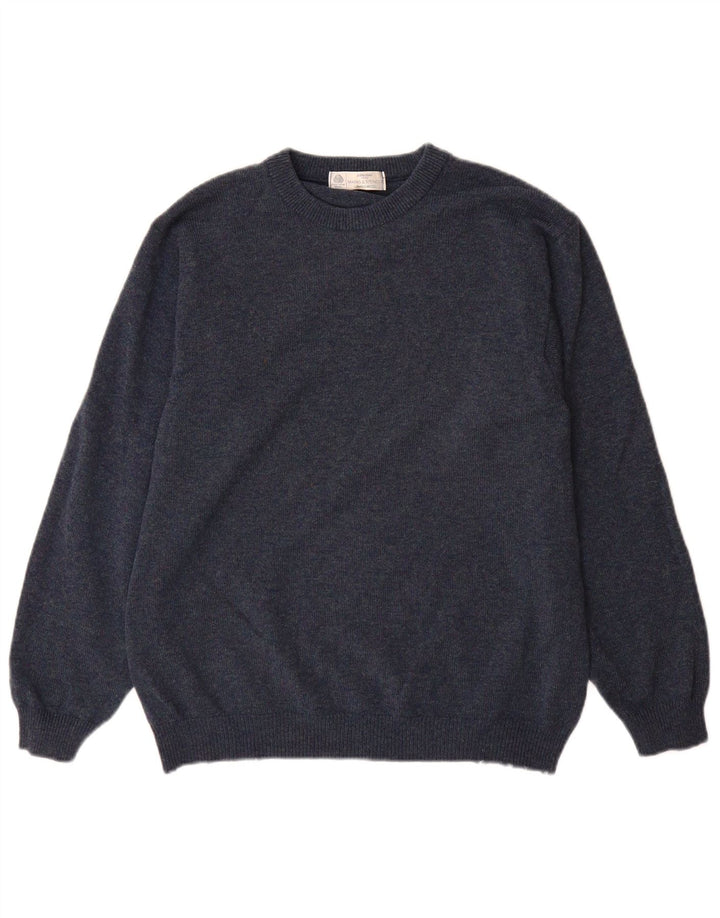 Suéter masculino Marks & Spencer com gola redonda, lã de cordeiro azul médio