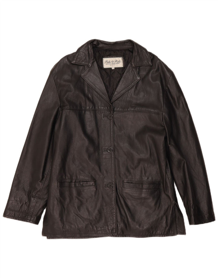 Jaqueta de couro feminina vintage Reino Unido 14 couro preto médio