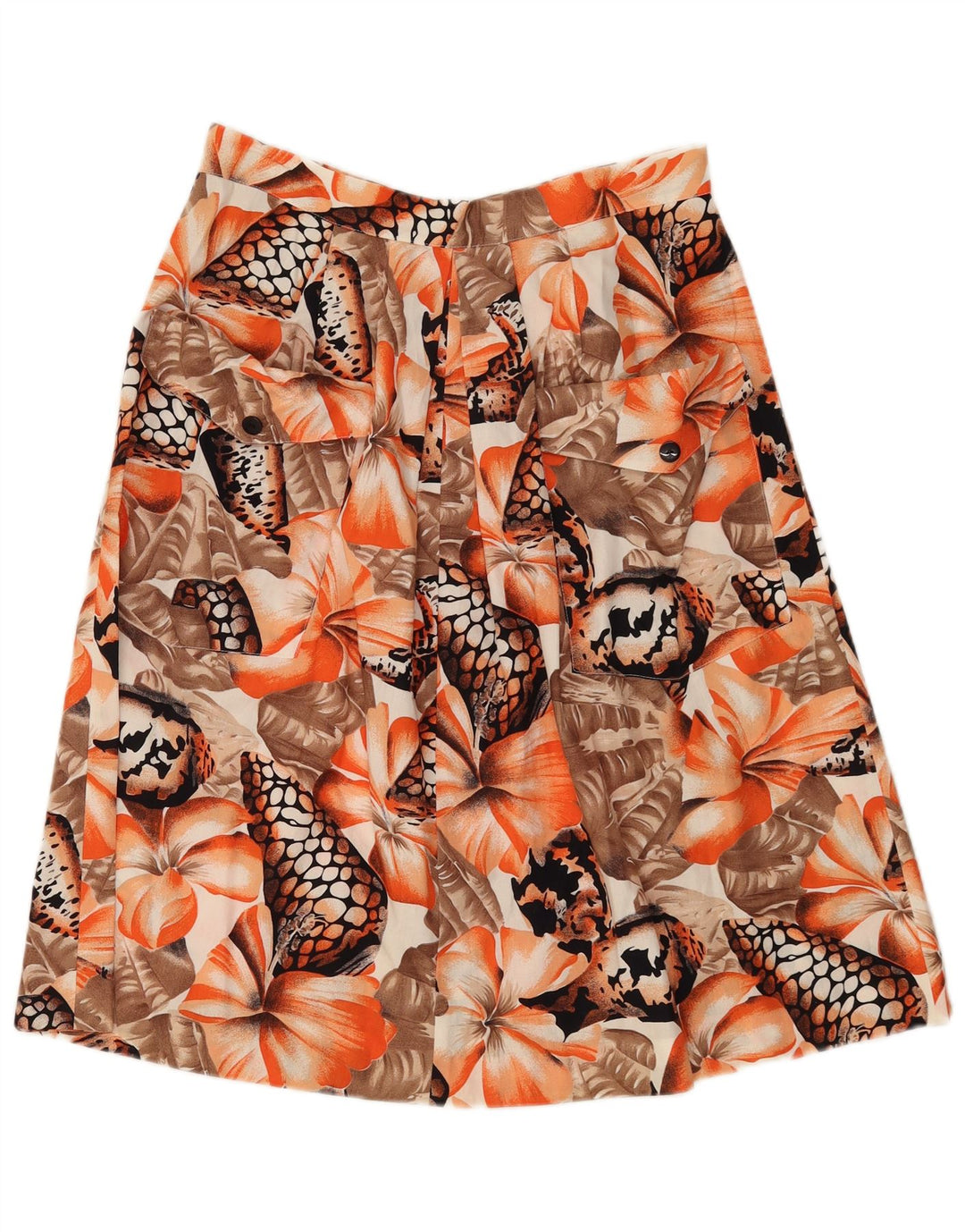 Saia feminina vintage linha A W30 médio laranja floral