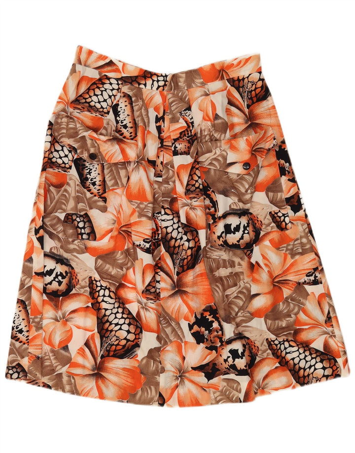 Saia feminina vintage linha A W30 médio laranja floral