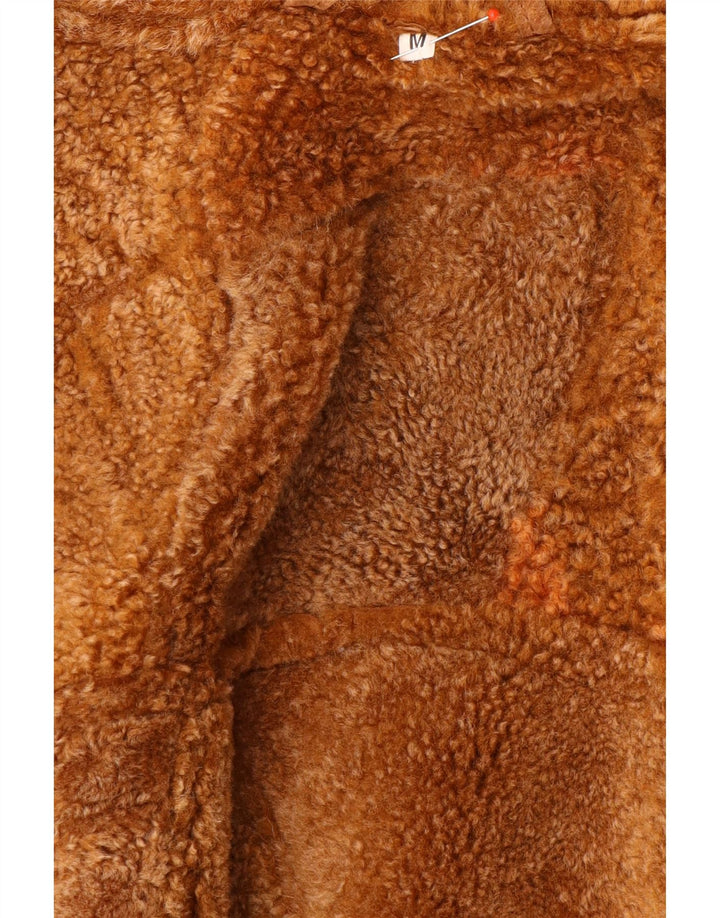 Jaqueta Shearling Feminina Vintage Reino Unido 14 Marrom Médio Geométrico