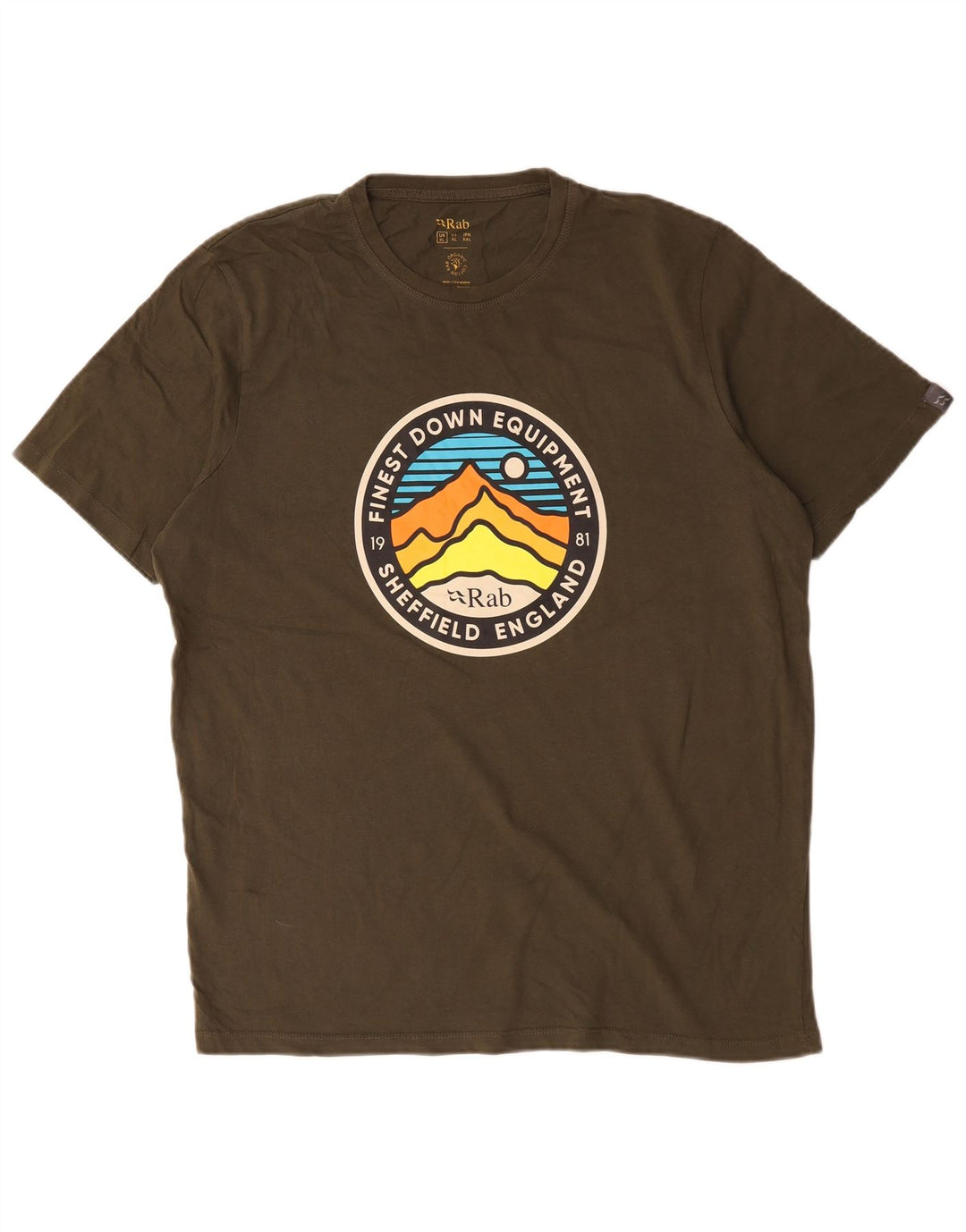 Camiseta gráfica masculina Rab XL algodão cáqui