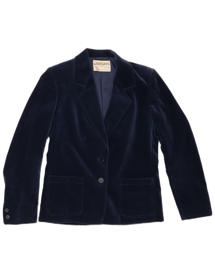 Jaqueta blazer feminina de veludo com 2 botões Jaeger Reino Unido 8 algodão azul marinho pequeno