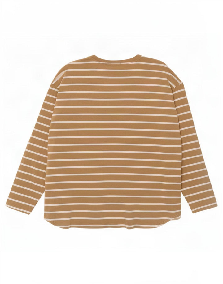 Gap Top feminino oversized manga comprida Reino Unido 20 2XL rayon listrado bege