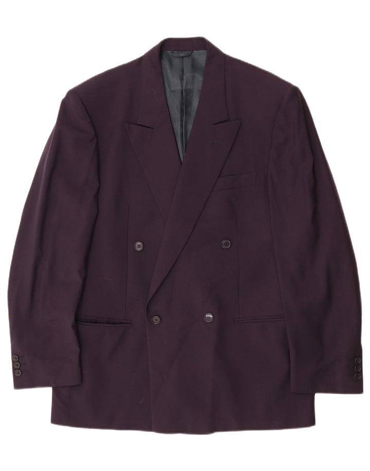 Jaqueta blazer masculina vintage com peito duplo IT 50 grande lã azul marinho