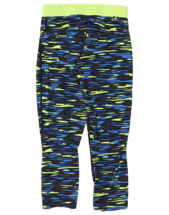 Nike Womens Dri Fit Capri Leggings UK 10 Pequeno Azul Camuflagem Poliéster
