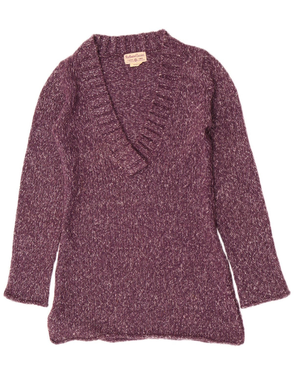 Suéter feminino Marlboro Classics com decote em V Reino Unido 14 médio roxo manchado