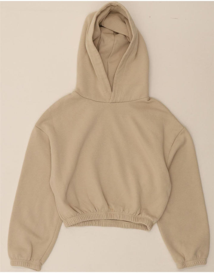 ZARA Womens Crop Oversized Hoodie Jumper UK 10 Small Beige Cotton Vintage Zara and Second-Hand Zara from Messina Hembry 