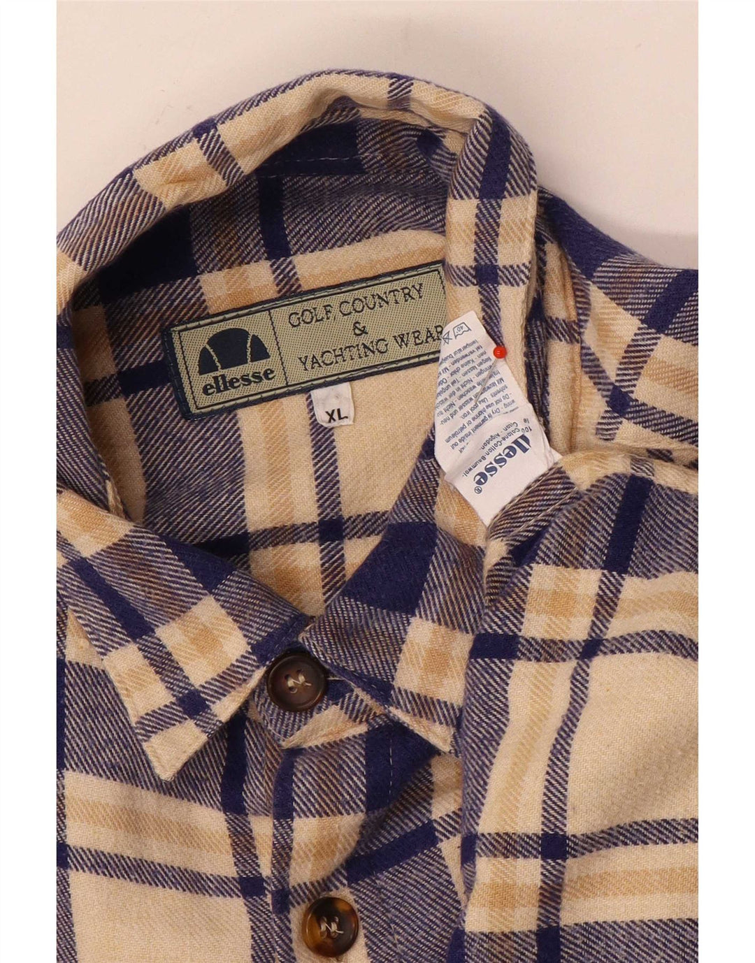 Camisa masculina de flanela Ellesse XL algodão xadrez bege