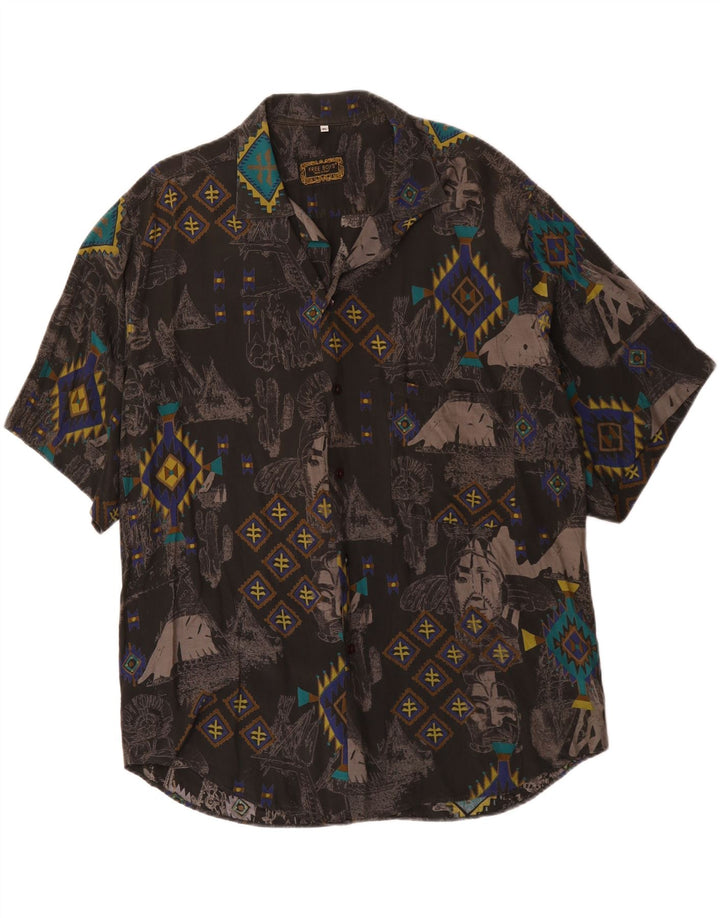 Camisa masculina vintage manga curta XL preta geométrica