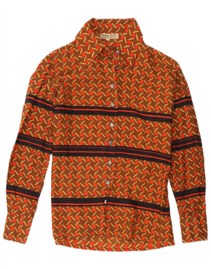 Blusa feminina vintage IT 44 seda geométrica vermelha média