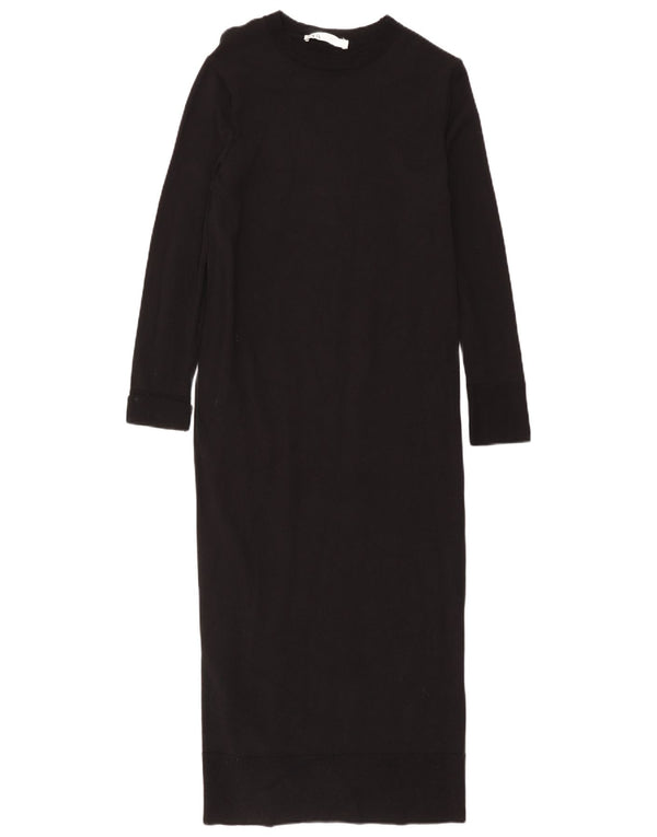 Zara vestido feminino de manga comprida, Reino Unido 8, pequeno, preto, viscose