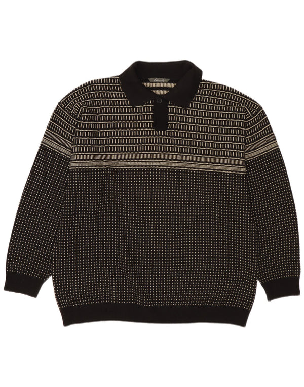 Suéter masculino VINTAGE com gola polo IT 54 XL algodão manchado preto