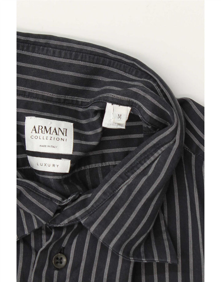 Camisa masculina Armani Collezioni algodão listrado cinza médio