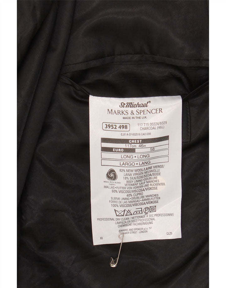 Jaqueta blazer masculina longa de 2 botões Marks & Spencer Reino Unido 46 XL cinza nova lã