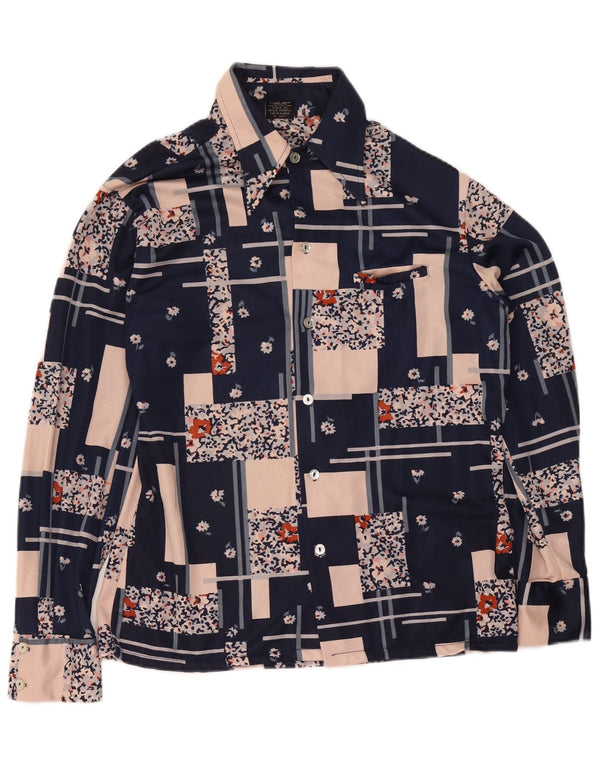 Blusa feminina vintage UK 14 patchwork azul marinho médio