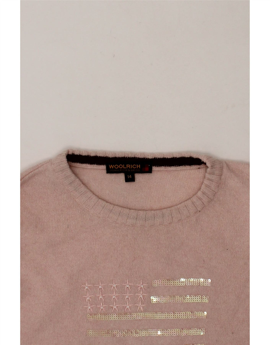 WOOLRICH Girls Graphic Crew Neck Jumper Sweater 13-14 Years  Pink Vintage Woolrich and Second-Hand Woolrich from Messina Hembry 