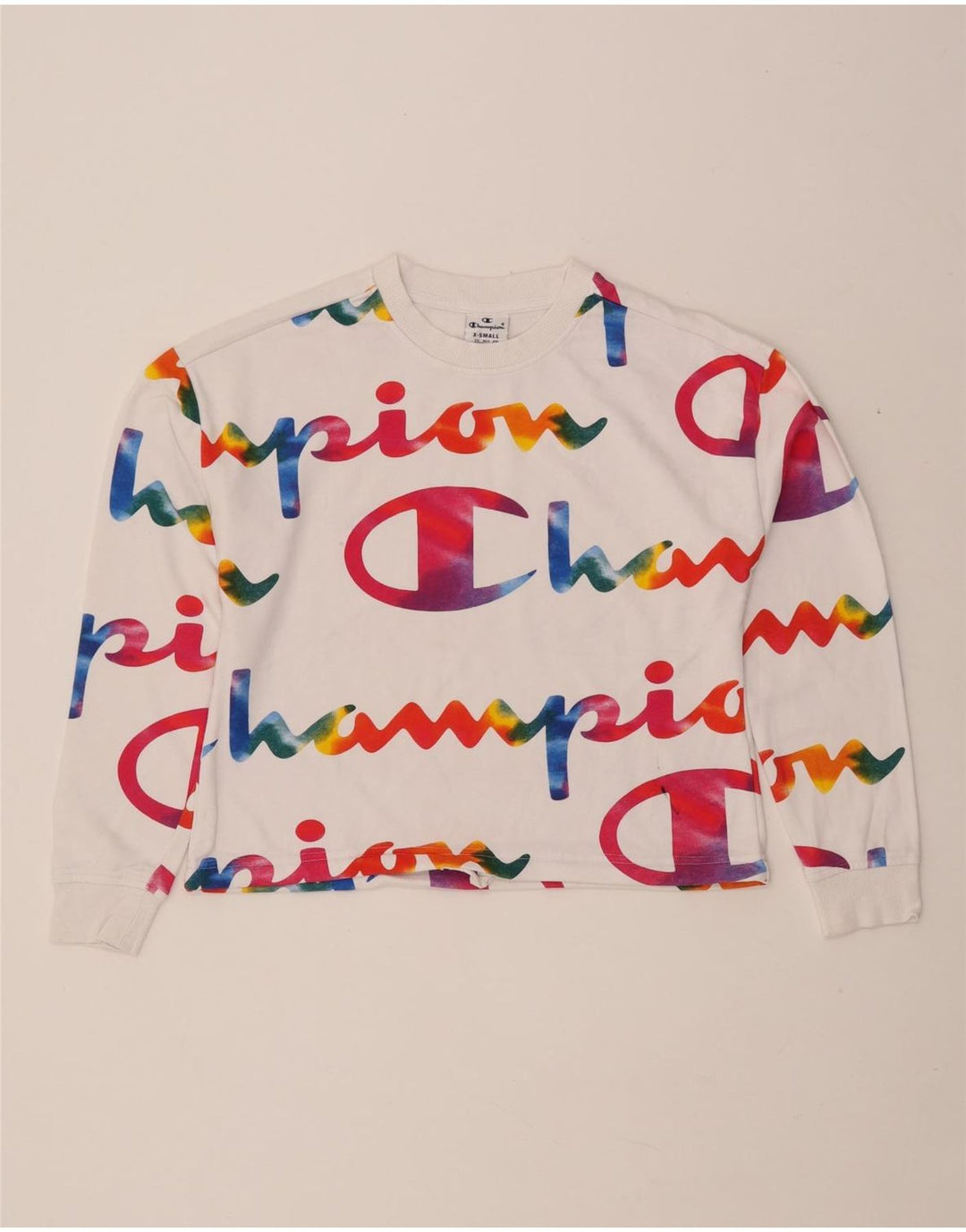 CHAMPION Suéter feminino oversized com estampa gráfica UK 6 XS branco
