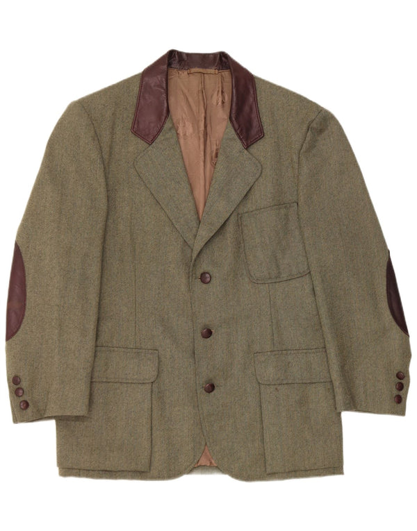 Jaqueta blazer masculina vintage com 3 botões UK 38 Medium Khaki Colourblock