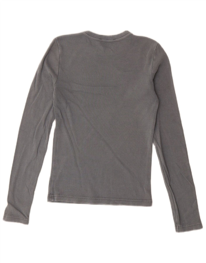Top feminino Zara manga comprida UK 12 cinza médio