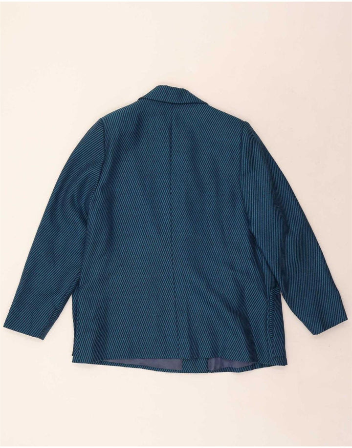 Jaqueta blazer feminina vintage com peito duplo Reino Unido 18 XL listrada azul
