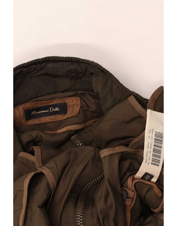 Jaqueta acolchoada feminina Massimo Dutti Reino Unido 14 nylon cáqui médio